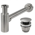 Click Clack set of sink siphon with bottom valve, made of stainless steel