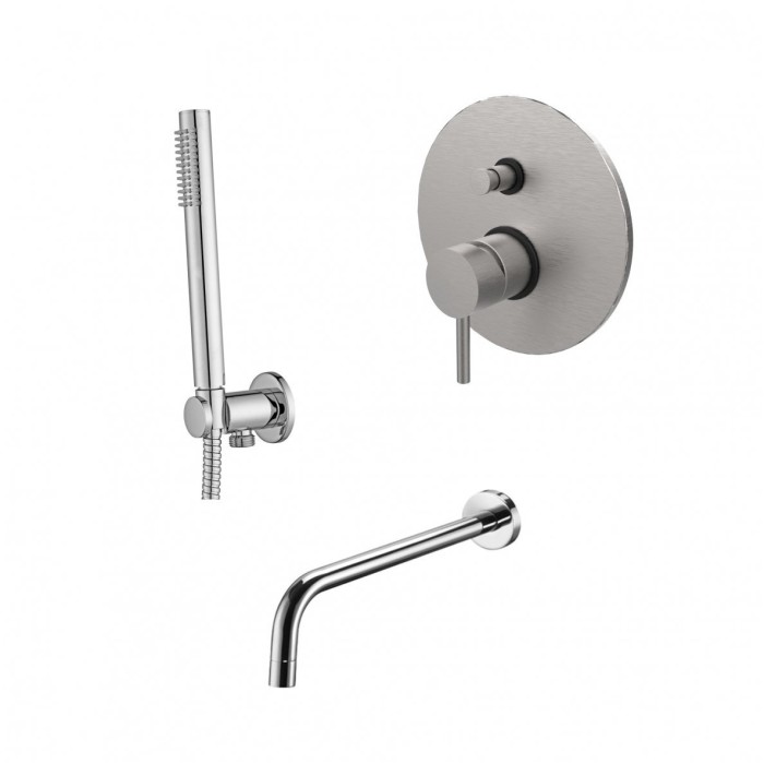 Built-in bath mixer with hand shower PAFFONI Light (brushed nickel), LIG015ST+ZDUP094ST+ZBOC139ST