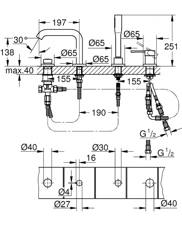 4-piece bath mixer set GROHE Essence, 19578DL1