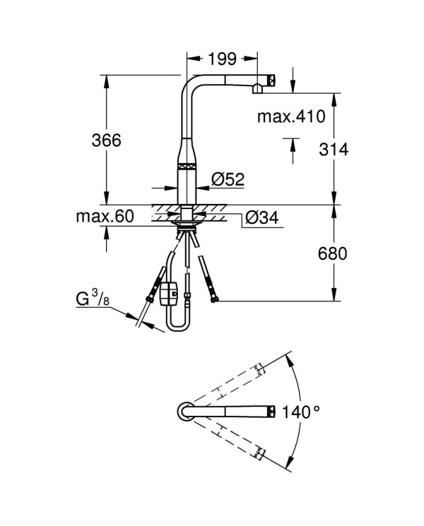 Kitchennis (izlietnes) maisītājs ar izvelkamu snapu GROHE Essence SmartControl, 31615DL0