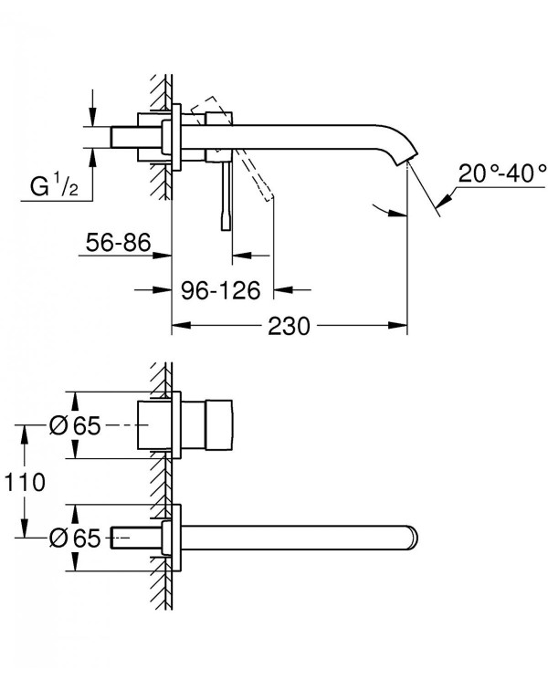 Встраиваемый смеситель для раковины GROHE Essence 230 мм, жесткий графит, 29193A01