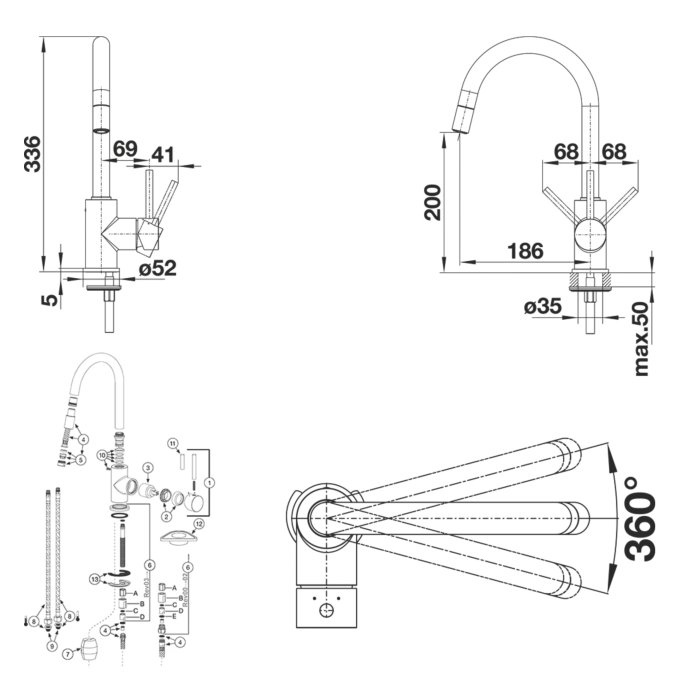 Kitchen (sink) mixer BLANCO MIDA-S, black-matt with a pull-out hose
