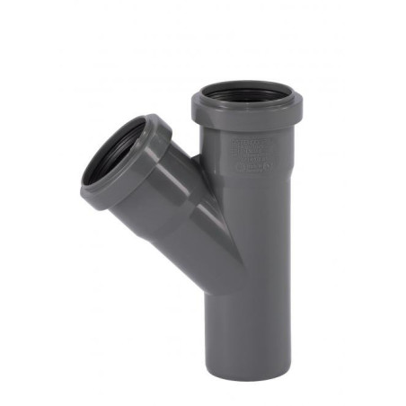 Внутренний канализационный тройник WAVIN Optima 50 x 50/45°, серый
