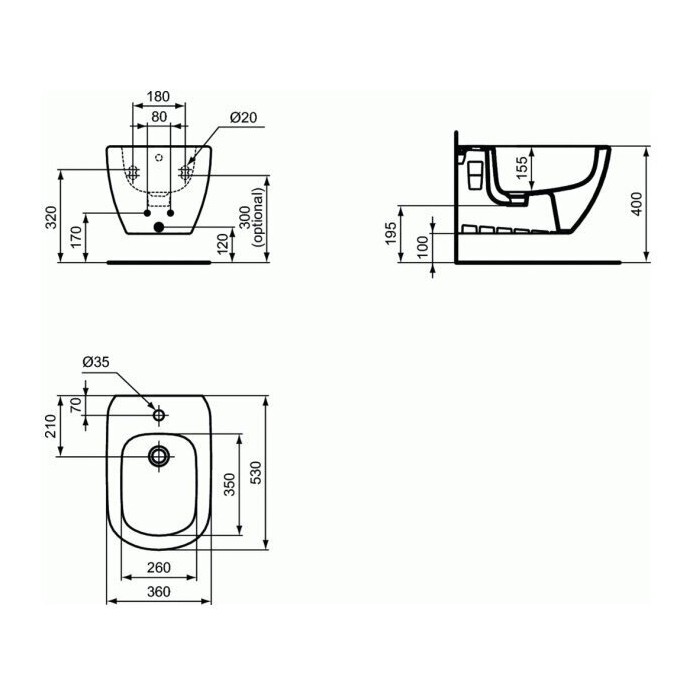 Hanging bidet IDEAL STANDARD Tesi, T457001