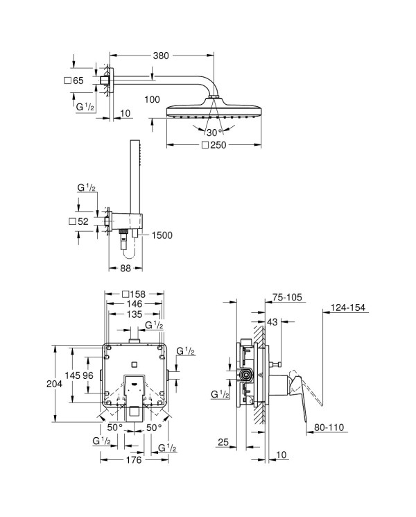 GROHE Eurocube Tempesta 250 Cube concealed shower system, 25239000