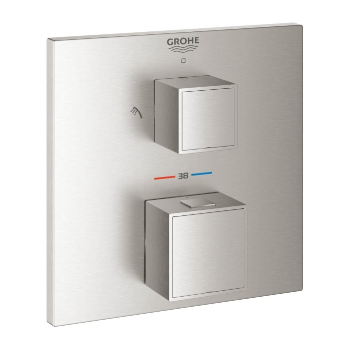Potinkinis termostatiskais dušš maisītājs GROHE Grohtherm Cube 2 izejas, supersteel, 24154DC0