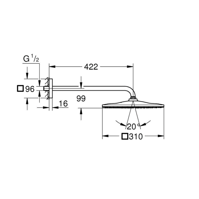 Stacionārā dušas galviņa ar turētāju GROHE Rainshower Mono Cube 310, 26564DC0