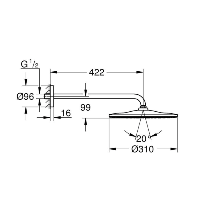Стационарная душевая насадка с держателем GROHE Rainshower Mono 310 мм 1jet, 22121KF0
