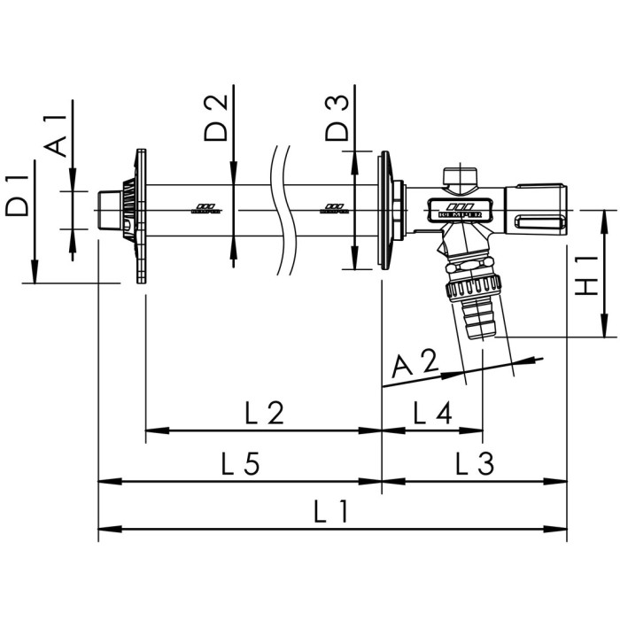 Frost-free outdoor faucet KEMPER Frosti XL for walls 150 / 530 mm thick, 5780501500