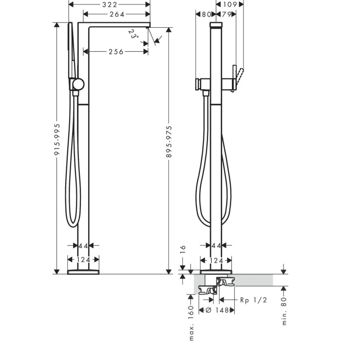 Grīdas vannas maisītājs HANSGROHE Tecturis E, 73445140