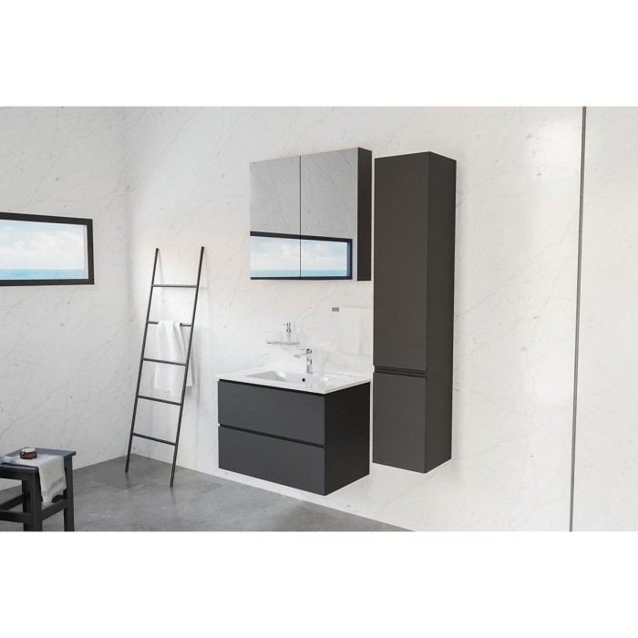 Hanging cabinet with sink EU 800 x 460 fingerprint protection, black-matt