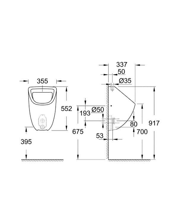 Писуар с внешним водным вводом GROHE Bau Ceramic, 39439000