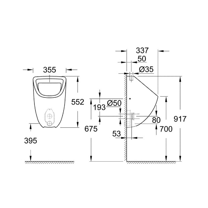 Pisuārs ar ārējo ūdens ieplūdi GROHE Bau Ceramic, 39439000