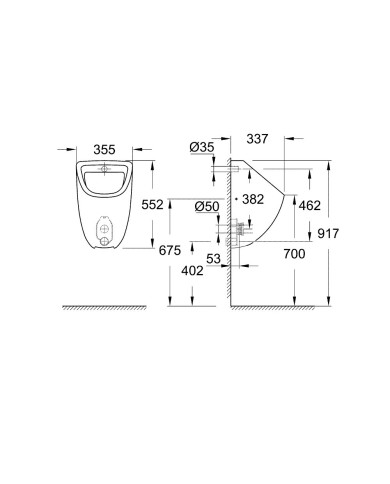 Urinal with internal water inlet GROHE Bau Ceramic, 39438000