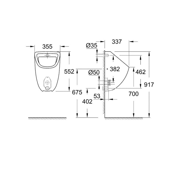 Писуар с внутренним водяным вводом GROHE Bau Ceramic, 39438000