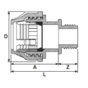 Plastic screw-on fitting for PE pipe PIMTAS 25 x 1/2" outer, EX70001102