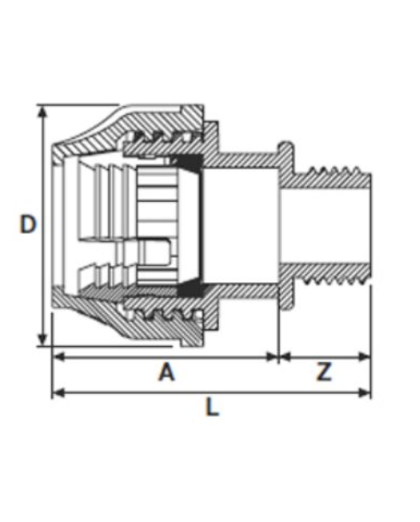 Пластиковая зажимная муфта для ПЭ трубы PIMTAS 25 x 3/4" наружная, EX70001103