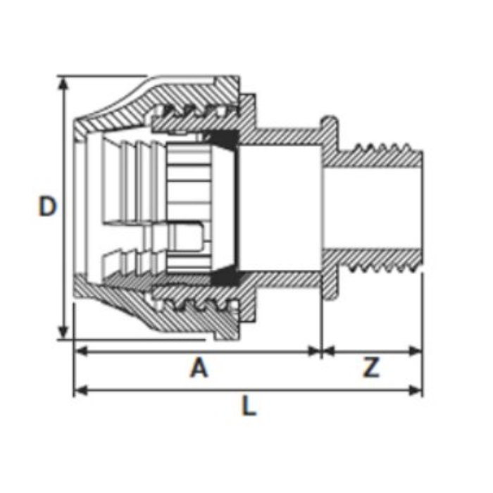 Plastmasas aizveramais savienojums PE caurulei PIMTAS 40 x 1 1/4" ārējais, EX70001110