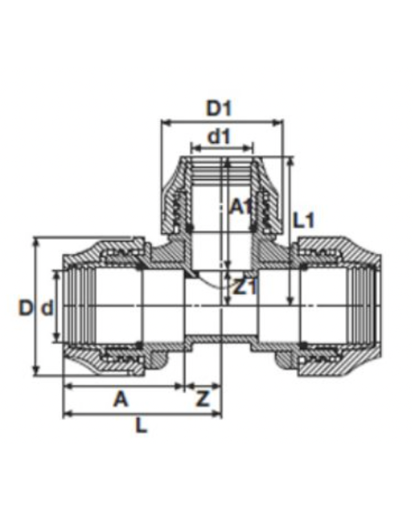 Plastic threaded reduced tee for PE pipe PIMTAS 40 x 32 x 40, EX70001704