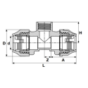 Plastic threaded tee for PE pipe PIMTAS 63 x 1 1/2" middle x 63, EX70002315M