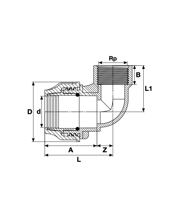Plastmasas aizveramā elkoņa PE caurulei PIMTAS 32 x 3/4" vidus, EX70002405M