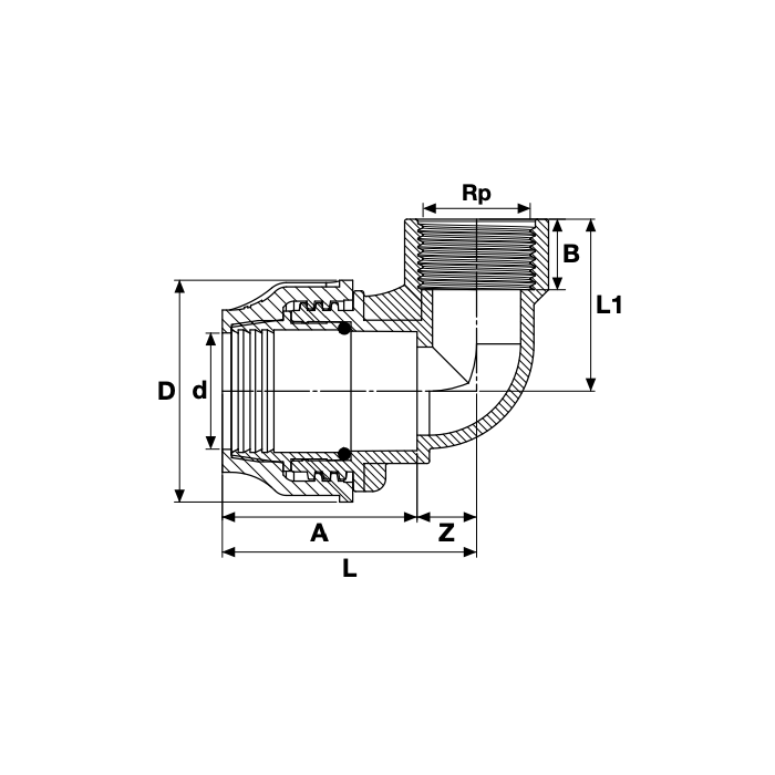 Plastmasas aizveramā elkoņa PE caurulei PIMTAS 40 x 1 1/2" vidus, EX70002410M