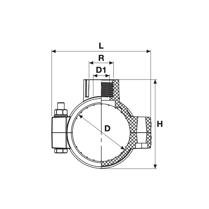 Plastic clamp for PE pipe PIMTAS 75 x 1 1/2" middle, EX57700075502