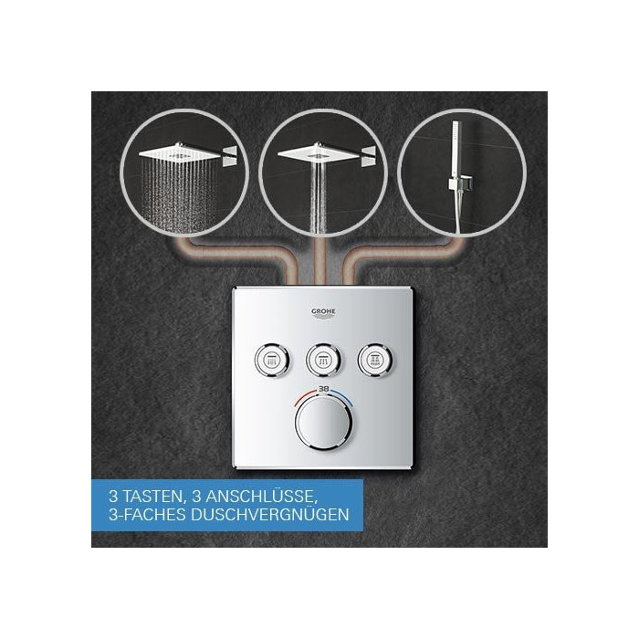 Potinkinis termostatiskais dušas maisītājs GROHE Grohtherm SmartControl 3 izejas, supersteel, 29121DC0