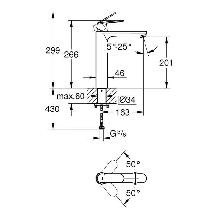 Jaundzīvokļa izlietnes maisītājs GROHE Eurosmart Cosmopolitan XL 201 mm, 23921000