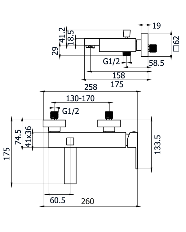 Mixer set for bathtub MARINER Quadra, QUA0020-NO