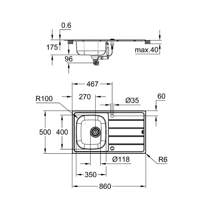 Нержавеющая стальная раковина с кухонным смесителем Bau GROHE K200, 31562SD1