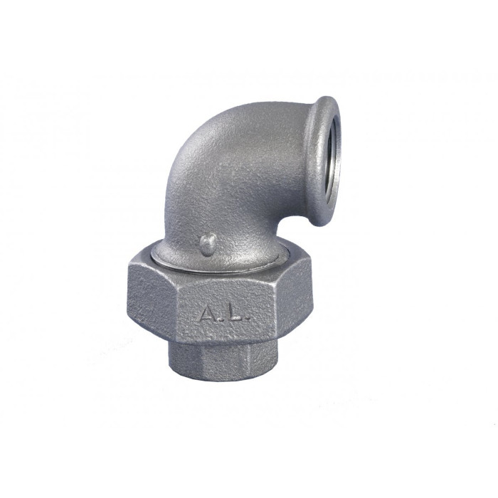 Разбирается угловое соединение GRODITZER FITTINGS (A.L.) 1 1/2"" в/в, оцинкованное