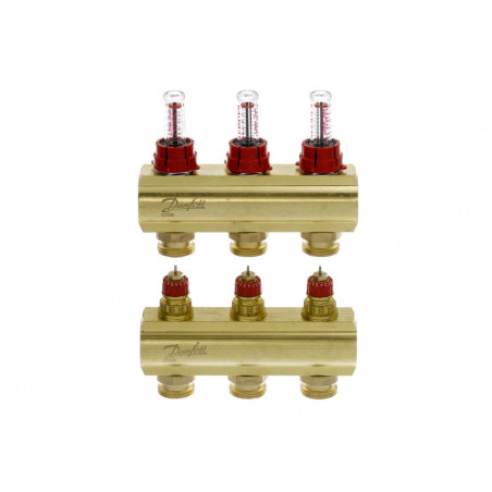 DANFOSS adjustable underfloor heating manifold 3 circuits with flow meters