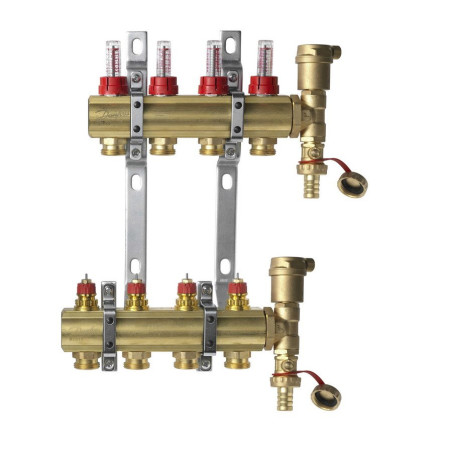 Регулируемые коллекторы для теплого пола DANFOSS на 4 контура с расходомерами