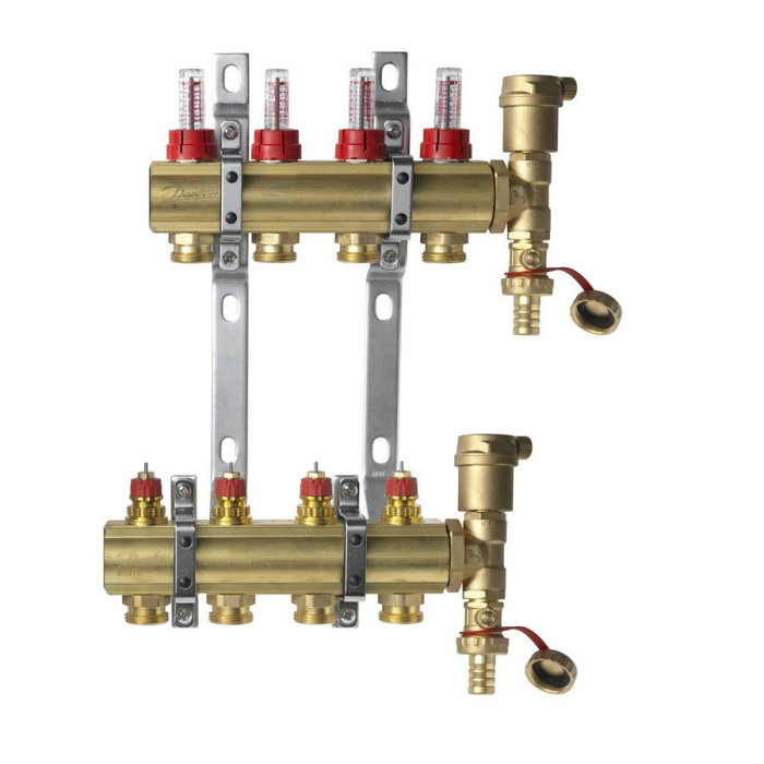 DANFOSS adjustable floor heating manifold with 4 circuits and flow meters