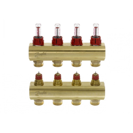 DANFOSS adjustable floor heating manifold with 4 circuits and flow meters