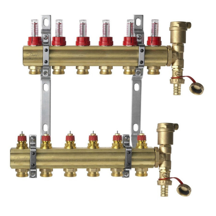 DANFOSS 6-loop underfloor heating manifold with flow meters
