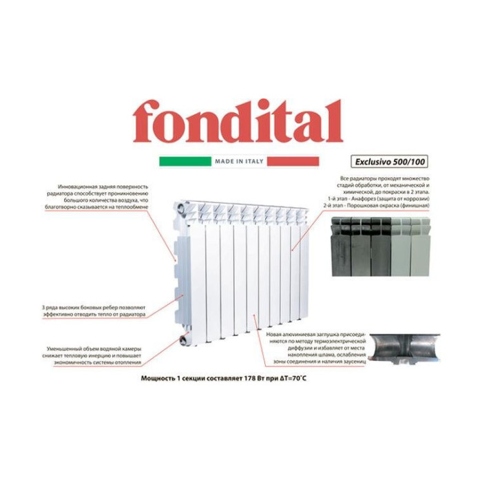 Alumīnija radiators FONDITAL Exclusifo 500/100 - 17 sekcijas