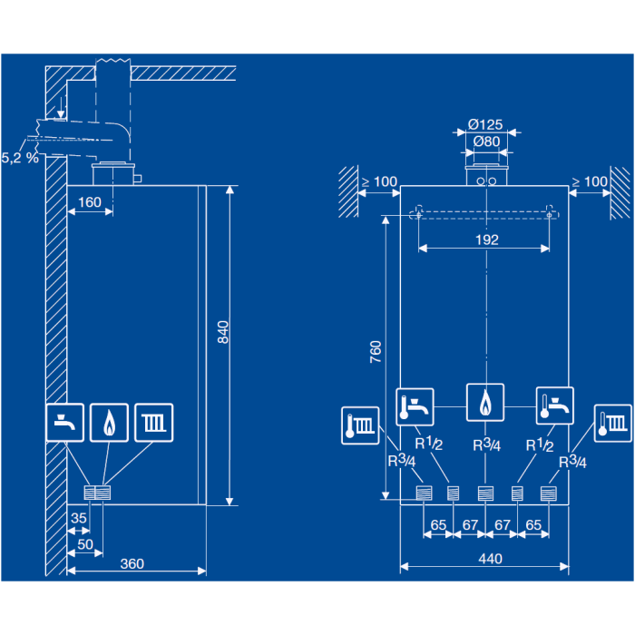 Gas boiler BUDERUS Logamax plus GB172i-14, with the option to connect a storage water heater, 7736901152