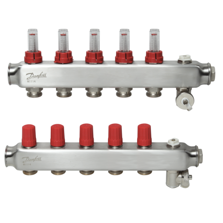 Регулируемый коллектор для теплого пола DANFOSS на 5 контуров с расходомерами