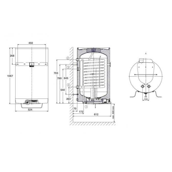 Kombinēts ātrgaitas vertikālais ūdens sildītājs DRAŽICE OKC 125 l 1 m2