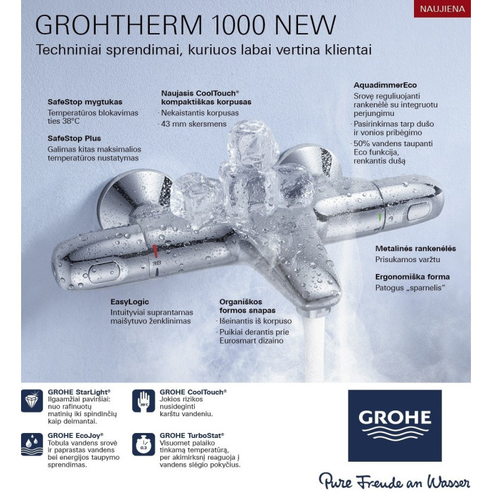 Thermostatic mixer for bathtub - shower GROHE Grohtherm 1000 New, 34155003