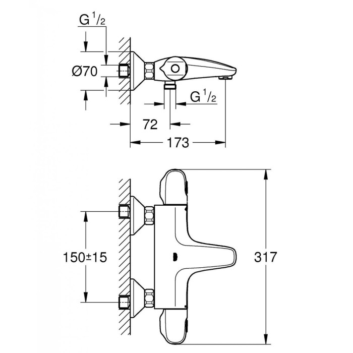 Termostatiskais maisītājs vannai - dušām GROHE Grohtherm 1000 Jauns, 34155003