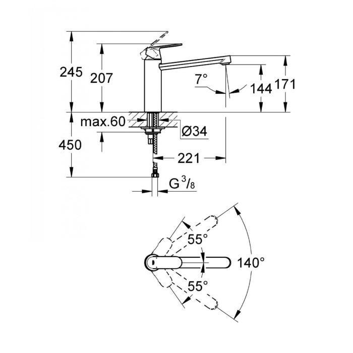 Kitchennis (izlietnes) maisītājs GROHE Eurosmart Cosmopolitan 30193000