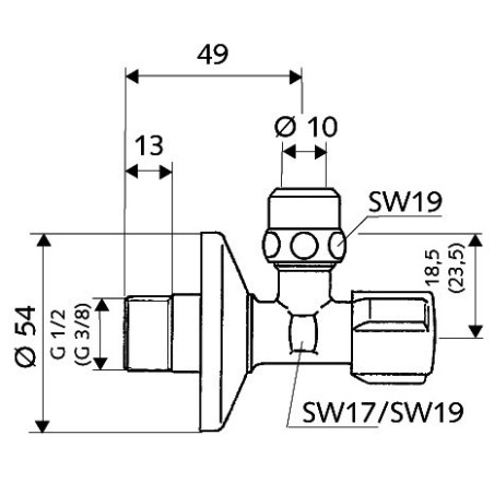 Ventilis stūra SCHELL Comfort 1/2" x 3/8"