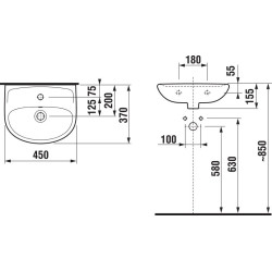 Wall-mounted sink JIKA Lyra Plus, 500 x 410 mm, (mixer hole in the center)