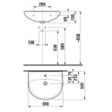 Izlietne piekārta JIKA Lyra Plus, 650 x 520 mm, (jaucējkrāna atvere centrā)