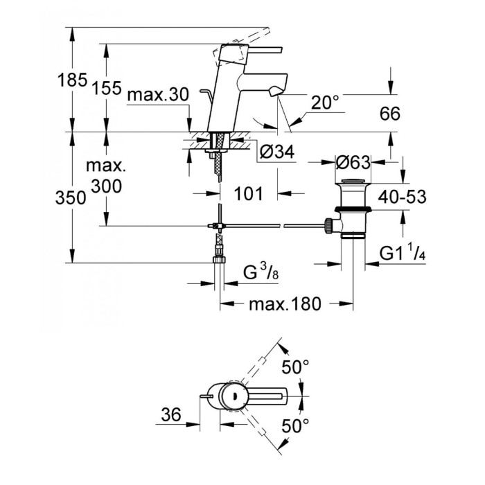 GROHE Concetto sink mixer with pop-up waste, size S, 3220410E