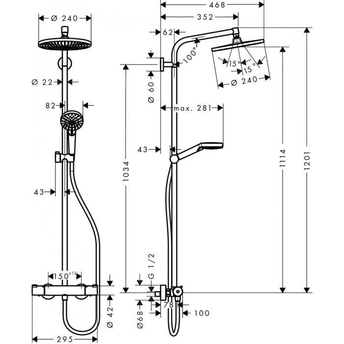 Termostatiska lietus duša sistēma HANSGROHE Crometta S 240 1jet, 27267000