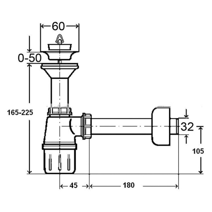Sink siphon with sediment trap, with VIEGA valve 1 1/4"" x 40 mm, 309312